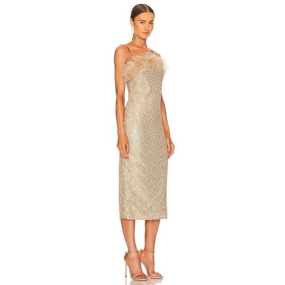 ELLIATT Rubra Khaki Midi Dress sequin embellished fabric size XS NWT$255 - Picture 1 of 8